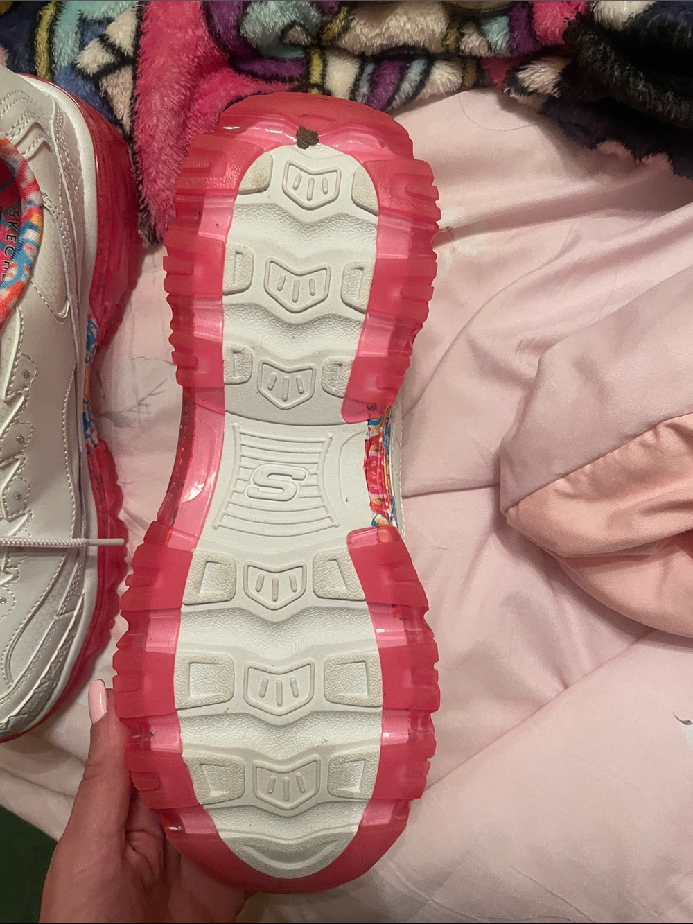 Skechers White Lace-Up Sneakers with Pink & Multicolor Trim - Picture 4 of 5